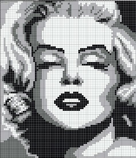 Marilyn Monroe pattern Marilyn Monroe Perler Beads, Marylin Monroe Pixel Art, Marilyn Monroe Cross Stitch, Marilyn Monroe Pixel Art, Cross Stitch Black And White, Detailed Pixel Art, Pixel Art Hard, Grid Art, Pola Macrame