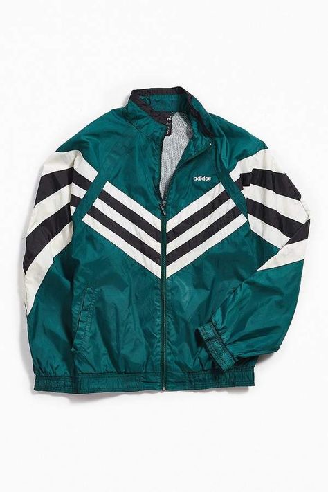 Urban Outfitters Vintage Vintage adidas Green + White Windbreaker Jacket #affiliate Adidas Vintage Jacket, Baseball Jacket Outfit, White Windbreaker Jacket, Vintage Adidas Jacket, Casual 90s, Retro Windbreaker, Designer Jackets For Men, White Windbreaker, Adidas Retro