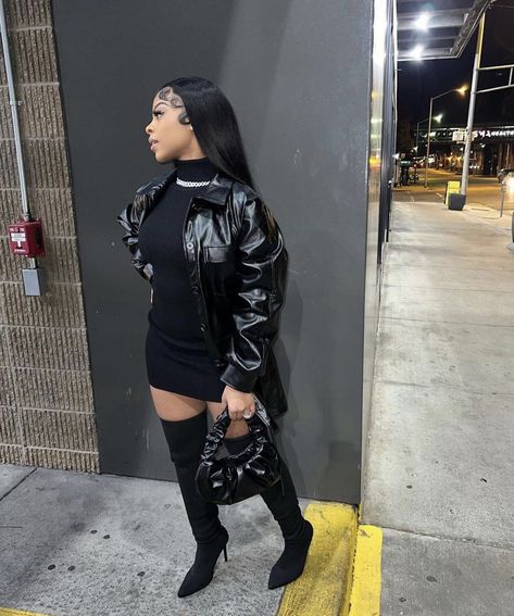 Birthday Outfits Black Women Fall, 18th Birthday Outfits Black Women, Thigh High Outfits, Birthday Outfits Black Women, Birthday Outfits Black, Outfits Black Women Fall, Winter Birthday Outfit, 18th Birthday Outfit, Outfits Black Women