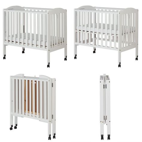 Dream On Me, 3-in-1 Portable Convertible Folding Crib, is the only 3 level portable crib available. The U.S. patented rail design easily converts crib to a changing station or playpen in seconds. Easy to assemble, one hand folding for flat, compact storage. Features include stationary (non drop side) rail system which provides the utmost in product safety and dual hooded, locking wheels. Made of Birchwood and available in 6 finishes. Dream On Me, A 1 Mattress Pad and all tools for easy assemb... Wooden Baby Crib, Portable Baby Cribs, Mini Crib Bedding, Portable Crib, Changing Station, Adjustable Mattress, Baby Cot, Mini Crib, Pebble Grey