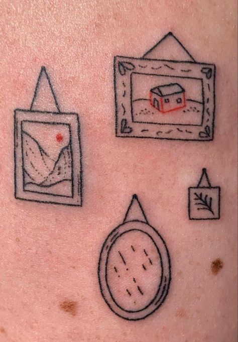 Framed Tattoo, Funky Tattoos, Handpoke Tattoo, 4 Tattoo, Tiny Tattoo, Poke Tattoo, Dainty Tattoos, Aesthetic Tattoo, Dream Tattoos