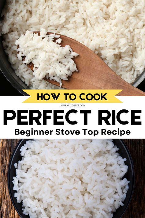 Master the art of cooking rice to perfection with this comprehensive guide! Whether you prefer fluffy white rice or nutty brown rice, this tutorial has you covered. Learn the ideal water ratio and cooking techniques for stove-cooked rice that's always tender, fluffy, and foolproof. Say goodbye to soggy or undercooked grains and hello to perfectly cooked rice every time! Cook Rice In Microwave, Rice On Stove, Stove Top Rice, Stovetop Rice, Perfect White Rice, Cooked Rice Recipes, How To Cook Barley, Rice On The Stove, Cooking Rice