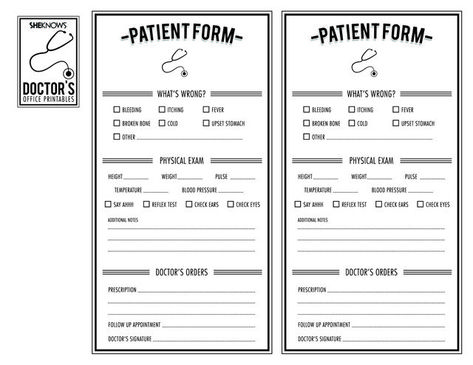 doctor forms Barbie Hospital, Medical Printables, Doctor Play, Pretend Play Printables, Dr Office, Kids Activity Center, Fingerprint Cards, Play Doctor, Dramatic Play Printables