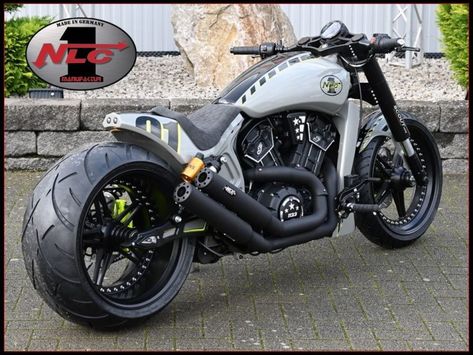 Harley-Davidson muscle V-Rod custom "Silverstone" NLC from Deutschland Indian Scout Custom, Vrod Custom, Indian Bobber, Supermoto Bikes, Indian Scout Bobber, Indian Motorcycle Scout, Harley Davidson Night Rod, Scout Bobber, Custom Bikes Cafe Racers