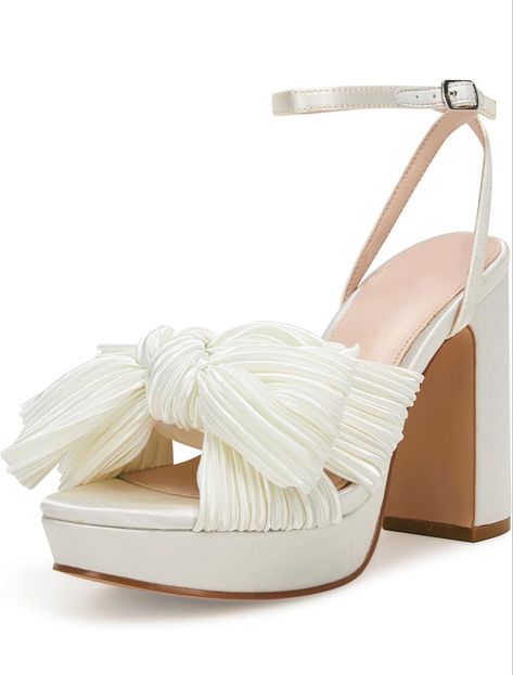 Bridal Wedding Shoes, Bridal Wedding Dress, Wedding Dress Shoes, Bow Heels, Block Heel Shoes, Wedding Sandals, Bow Knot, Chunky Block Heels, Platform Sandals Heels