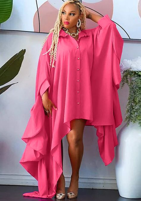 Bat Sleeves Dress, Plus Size Cover Up, Batwing Sleeve Shirt, Shirt Collar Styles, Look Rose, Asymmetrical Shirt, Mode Kimono, Loose Maxi Dress, Dress Sleeve Styles