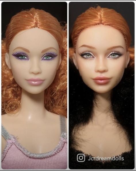 Ooak Barbie Repaint, Barbie Transformation, Upcycled Dolls, Barbie Makeover, Makeup Barbie, Barbie Repaint, Realistic Barbie, Doll Face Paint, Barbie Kids