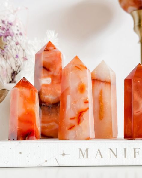 Carnelian towers in all their juicy glory🧡🔥 Dropping this Tuesday 9th at 4pm awst!!! 🤌🏼 • • #crystals #carnelian #carnelianstone #crystal #crystalshop #crystallove #crystaldecor #crystalaesthetic #aesthetic #homedecor Crystals Carnelian, Crystal Aesthetic, Carnelian Stone, July 3, Crystal Decor, Crystal Shop, Self Care, Crystals, Stone