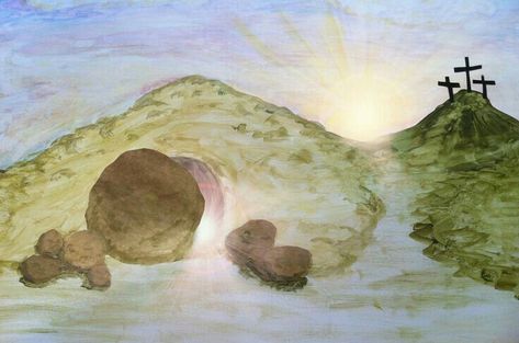 He Is Risen Painting, He Is Risen Watercolor, He Is Risen Art, Christian Easter Art, Jesus Tomb, Easter Paintings, Jesus Is Risen, Easter Morning, Lds Art