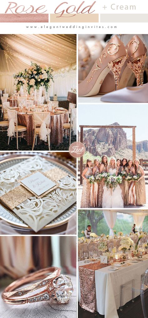 Appetizer For Wedding, Metallic Wedding Colors, Cream Wedding Theme, Cream Wedding Colors, Rose Gold Wedding Shoes, Memorable Wedding Ideas, Cream Bridesmaid Dresses, Cream Wedding Invitations, Rose Gold Bridesmaid Dress