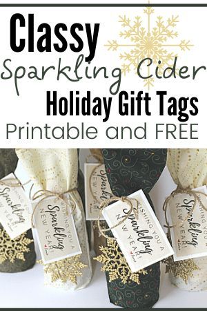 Classy Sparkling Cider Holiday Gift Tags: Printable and Free - Simplify the Holidays Holiday Gift Tags Printable Free, Tags Printable Free, Happy Holidays Gift Tags, Neighborhood Gifts, Holiday Gift Tags Printable, Happy New Year Gift, Neighbor Christmas Gifts, Sparkling Cider, Sparkle Gift