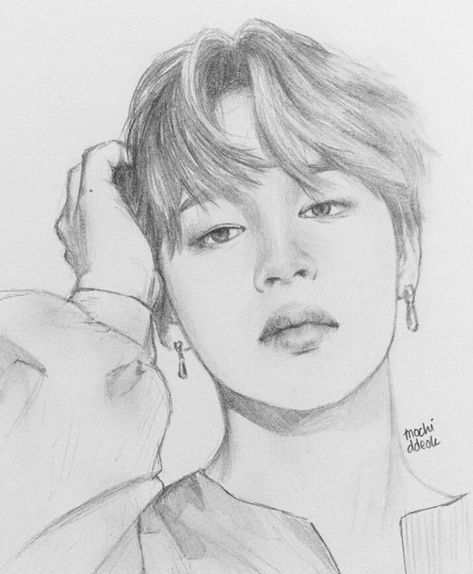 Jimin Fanart, Celebrity Drawings, Kpop Drawings, Fan Art Drawing, Pencil Art Drawings, Art Drawings Sketches Creative, Bts Drawings, Bts Chibi, A Pencil