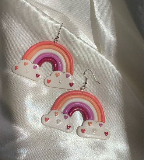 Clay Products, Cloud Earrings, Pride Colors, Quirky Earrings, Funky Earrings, Rainbow Cloud, Clay Jewelry Diy, Clay Art Projects, Clay Design