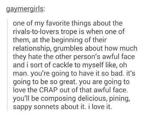 Rivals-to-lovers trope Enemies To Lovers Sketch Poses, Rivals To Lovers Ship Dynamic, Annoyance To Lovers, Writing Rivals To Lovers, Rivals To Lovers Dynamic, Academic Rivals To Lovers Trope, How To Write Academic Rivals To Lovers, Enemies To Lovers Trope Aesthetic, Academic Enemies To Lovers