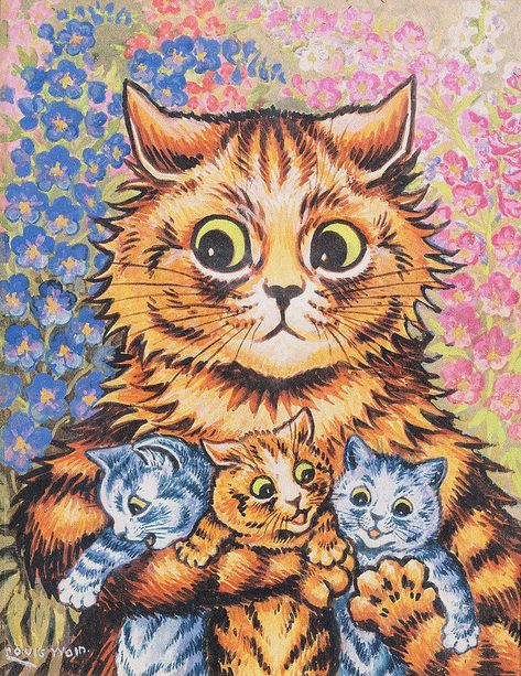 Libra Pisces, Louis Wain Cats, Louis Wain, Arte Punk, Cat Art Print, Arte Inspo, Cats Illustration, Cat Painting, Vintage Cat