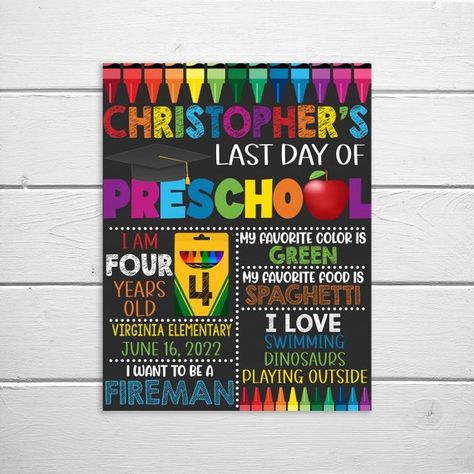 Last Day Of Preschool Sign, Last Day Of Preschool, Back To School Chalkboard, Printable Star, Chalkboard Poster, School Chalkboard, School Signs, Last Day Of School, First Day Of School