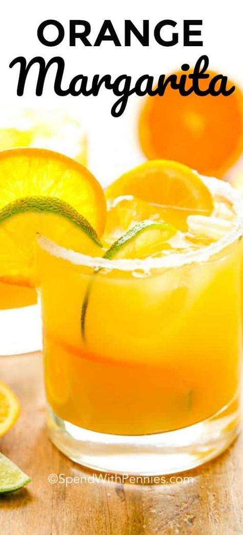 This Sunny Orange Margarita recipe is great, a little sweet, a little tart & so refreshing! Fresh lime juice & orange juice with triple sec and tequila make this amazing! #spendwithpennies #easyrecipe #summerdrink #freshrecipe #easymargarita #withoranges #simplecocktail #orangemargarita Orange Juice And Tequila, Tequila And Triple Sec Drinks, Cocktail With Orange Juice, Orange Tequila Cocktails, Tequila Orange Juice Drinks, Fresh Orange Juice Cocktails, Orange Juice Recipes Drinks, Orange Juice Alcoholic Drinks, Limoncello Bar