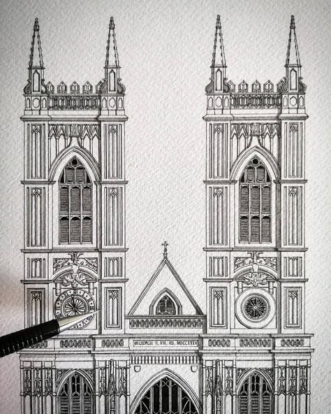 Architecture drawings are used to build, but they are also art! Here I have hand drawn, with my trusty pen and ruler, an architecture elevation of Westminster Abbey, London. This signed copy of my illustration is printed using highest quality Hahnemühle German Etching paper. This strong and textured giclee paper replicates the art paper that I had originally drawn on.  Prints are made to order so please allow 5-6 working days for delivery. Available in A4 size - 210x297mm  And A3 size 297x420mm Pen Sketches Architecture, Sketch Ideas Building, Westminster Abbey Drawing, Architecture Sketch Simple Building, Building Drawing Architecture Sketches, Architecture Concept Drawings Sketches, Drawings Architect, London Art Drawing, Buildings Sketch Architecture