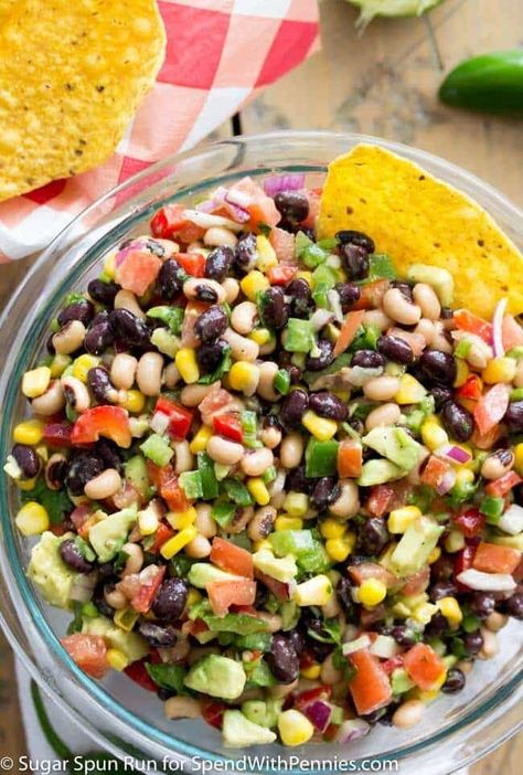 Cowboy Caviar Caviar Salad, Buffalo Chicken Pasta Salad, Caviar Recipes, Black Bean Salsa, Bean Salsa, Cowboy Caviar, Spend With Pennies, Corn Salsa, Chicken Pasta Salad