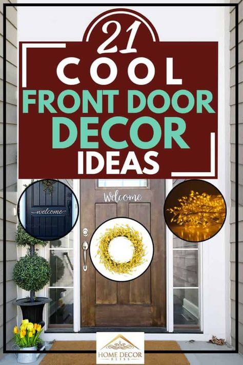 21 Cool Front Door Decor Ideas. Article by HomeDecorBliss.com #HomeDecorBliss #HDB #home #decor How To Decorate Your Front Door Entrance, Unique Front Door Decor Ideas, Unique Front Door Decor, Decorate Front Door Entrance, Apartment Outside Entrance Decor, Apartment Front Door Decor Entrance, Apartment Door Decor Entrance, Lake House Front Porch, Counter Laundry Room