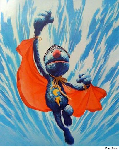 Super Grover! Grover and Oscar are the only Sesame Street characters I truly love! Thor Characters, Super Grover, Fraggle Rock, Alex Ross, Jim Henson, Comic Book Artists, Marvel Art, Comic Artist, Comic Books Art