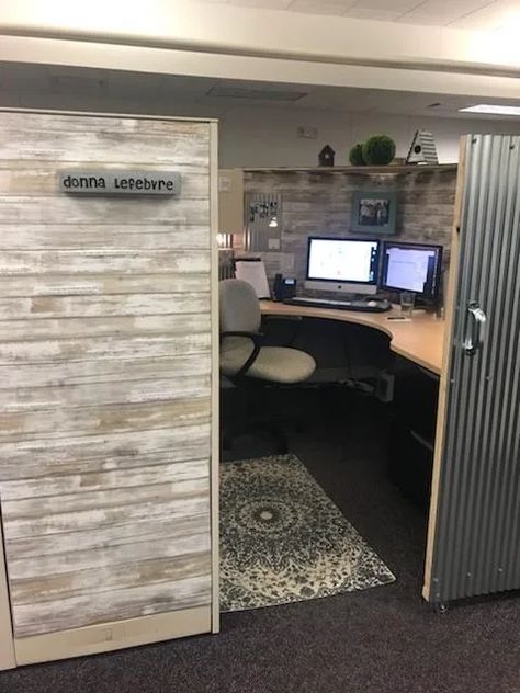 Cubicle Hacks, Diy Cubicle Decor, Diy Cubicle, Cubicle Door, Work Cubicle Decor, Rustic Office Decor, Cubicle Design, Farmhouse Office Decor, Office Space Decor