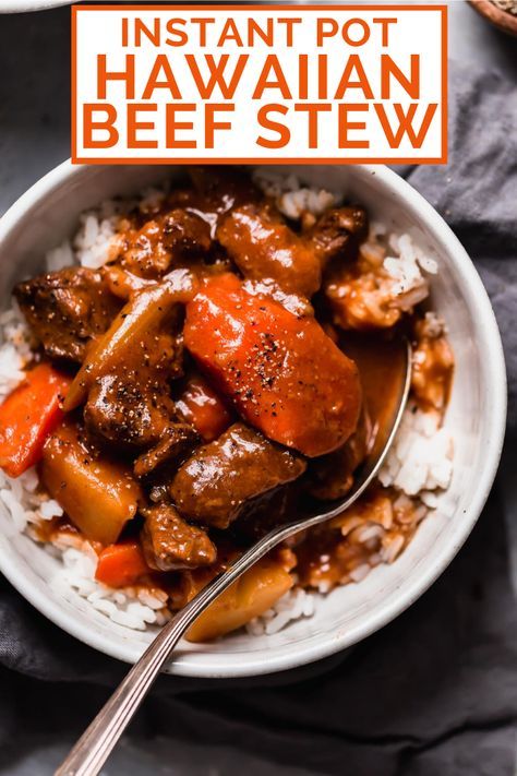 Hawaiian Beef Stew Recipe, Hawaiian Beef, Beef Stew Stove Top, Beef Stew Ingredients, Classic Beef Stew, Comforting Dinner, Carrots Potatoes, Hawaiian Dishes, Tomato Gravy