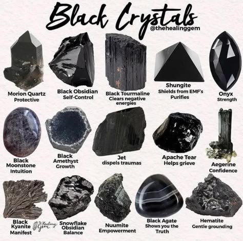 (1) Black crystals are beautiful : Crystals Grid Ideas, Gemstones Chart, Crystal Healing Chart, Inner Witch, Witch Stuff, Philosophers Stone, Black Amethyst, Black Gems, Spiritual Crystals