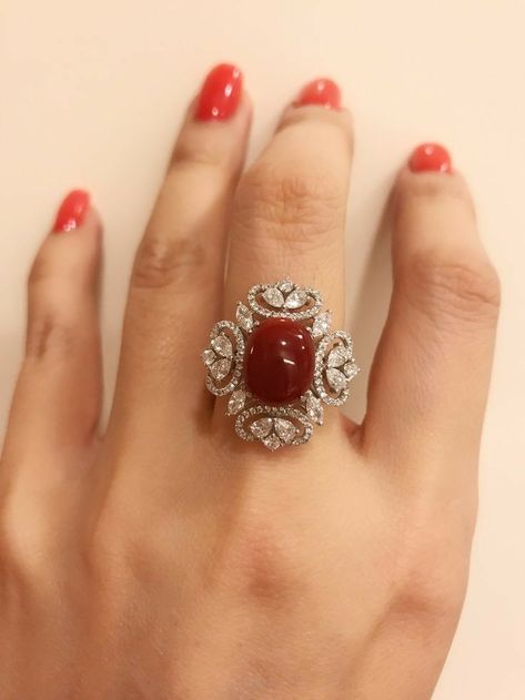 ♡♬ Wedding Jewellery Collection, Gold Ring Designs, Coral Ring, Diamond Jewelry Designs, Classic Jewelry, Clothes Shop, Red Stone, Gold Jewelry Fashion, Red Coral