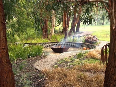 Musk Cottage firepit Australian Garden Design, Tropical Landscape Design, Bush Garden, Australian Native Garden, Australian Landscape, Australian Garden, Australian Native Plants, Garden Fire Pit, Fire Pit Area