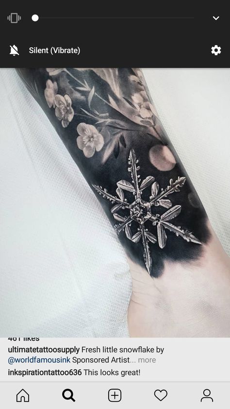 Arctic Tattoo Sleeve, Black Cover Up Tattoos For Women, Frost Tattoo, Seasons Tattoo, Tattoo Filler Ideas Sleeve Backgrounds, Snowflake Tattoo, Winter Tattoo, Snow Tattoo, Cover Up Tattoos For Women