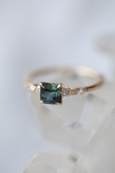 Simple Engagement Rings Color, Wedding Rings Engagement Not Diamond, Teal Green Sapphire Engagement Ring, Simple Engagement Rings Not Diamond, Semi Precious Engagement Rings, Non-diamond Engagement Rings, Sapphire Art Deco Engagement Ring, Wedding Ring Not Diamond, Engagement Rings Alternative Stones