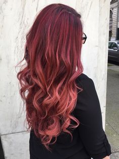 Gorgeous red to pink balayage! Brighter is better for summer Red Pink Balayage Hair, Red To Pink Balayage, Pink And Red Highlights In Brown Hair, Red And Pink Balayage, Red To Pink Hair, Red To Pink Ombre Hair, Red Bayalage Hair, 3d Hair Color, Red And Pink Hair