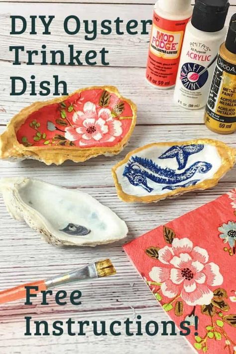 Sta Flo Crafts, How To Decorate Oyster Shells, Seashell Trinket Dish, Tiki Crafts, Oyster Diy, Diy Keepsakes, Flower From Paper, Oyster Shells Diy, Rose Paper Flower