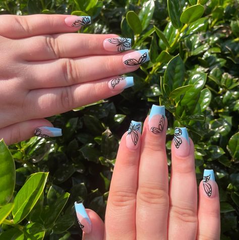 hand drawn butterflies 🦋🌿🧿 • • final summer post, fall nails here we come .. • • • • #nails #gelnails #gelxnails #gelx #nailsnailsnails #nailsofinstagram #nailsart #naildesign #naturephotography #nailsartist #nailtrends #handpainted #coffinnails #frenchgelx #frenchies #butterfly Drawn Butterflies, Fall Nails, Nail Trends, Coffin Nails, Gel Nails, Butterflies, Hand Drawn, Nature Photography, Nail Designs