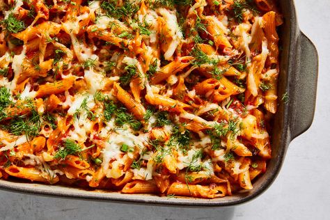 Baked Tomato Pasta With Harissa and Halloumi Recipe Easy Pasta Sauce, Baked Tomatoes, Vodka Sauce, Nyt Cooking, Cooking Guide, Tomato Pasta, Pasta Bake, Homemade Sauce, Easy Pasta