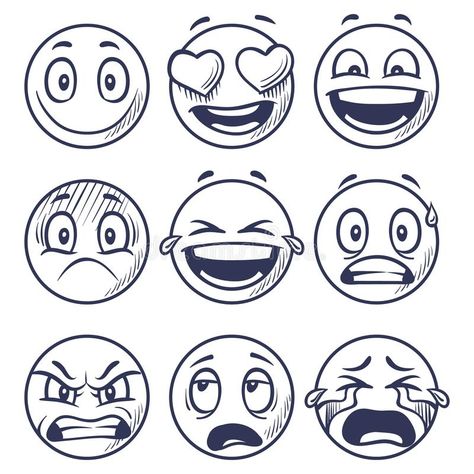 Happy Drawing Ideas, Faces Sketch, Drawing Feelings, Feelings Faces, Face Doodles, Smile Drawing, Emotion Faces, Emoji Drawings, Stick Figure Drawing