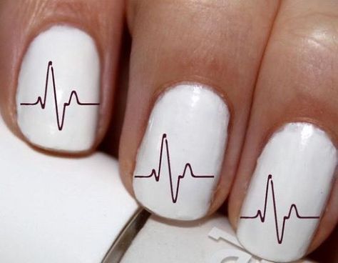 Lines Nail Art, Nail Art Heart, Heartbeat Line, Line Nail Art, Lines On Nails, Art Heart, Heart Beat, Pedicure Nails, Nail Decals