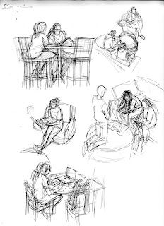 Sketchbook People, Village Interior, Cafe Sketch, Illustration Art Drawing Sketches, Messy Sketches, Figure Sketches, Manga Ideas, Tree Drawings Pencil, Human Figure Sketches