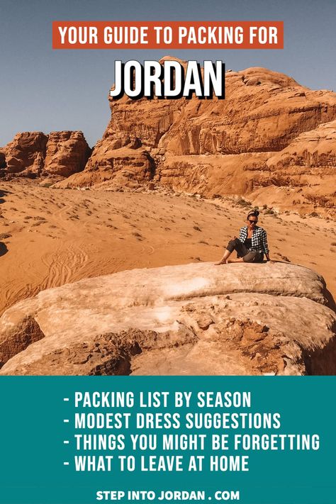 What to packing for Jordan | Packing list for Jordan for spring, summer, fall and winter! Yes it gets cold in Jordan | Things to pack for Jordan | Petra packing list Jordan For Women, Petra Jordan Travel, Asia Vacation, Things To Pack, Jordan Travel, Petra Jordan, Packing Guide, Summer Vacation Outfits, Packing Lists