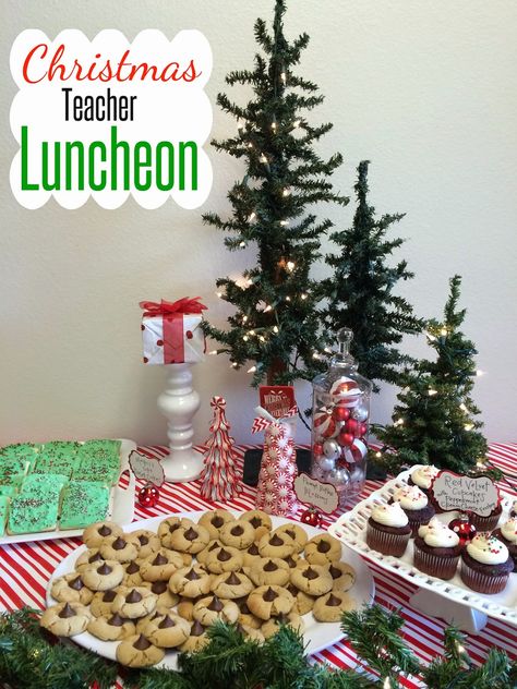 Marci Coombs: Teacher Appreciation Teacher Holiday Luncheon Ideas, Teacher Christmas Luncheon Decor, Teacher Christmas Luncheon Ideas, Staff Luncheon Ideas, Teacher Lunch Ideas, Teacher Luncheon Ideas, Ptsa Ideas, Lunch Decor, Teacher Appreciation Lunch