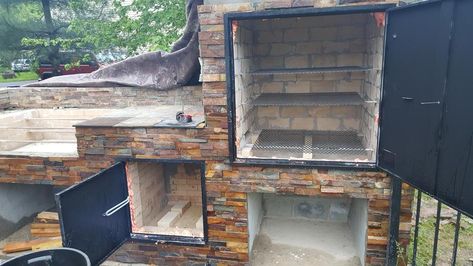 Brick and mortar smoker and grill '16 | Smoking Meat Forums - The Best Barbecue Discussion Forum On Earth! Brick Smoker, Brick Built Bbq, Backyard Smokers, Backyard Bbq Pit, Backyard Bbq Grill, Smoker Plans, Outdoor Smoker, Brick Bbq, Diy Bbq