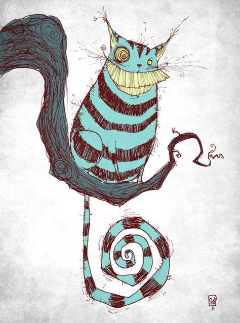 Cheshire Cat re-imagined Cheshire Cat Illustration, Kunstjournal Inspiration, Arte Nerd, Skottie Young, Tim Burton Style, Tim Burton Art, Young Art, Arte Sketchbook, Adventures In Wonderland