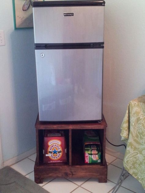 Custom made mini frig stand with storage..... Table For Small Fridge, Small Fridge Stand, Mini Fridge Stand Ideas, Mini Fridge Stand Diy, Mini Fridge Table, Fridge Stand, Mini Fridge Cabinet, Mini Fridge Stand, Pole Barn Designs