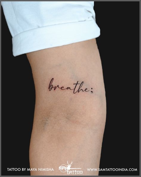 #script #minimalscript #breathe #breathetattoo #scripttattoo #calligraphytattoo #calligraphy Still Breathing Tattoo, Breathing Tattoo, Numerical Tattoos, Calligraphy Tattoo, Tattoo Script, Calligraphy, Tattoos