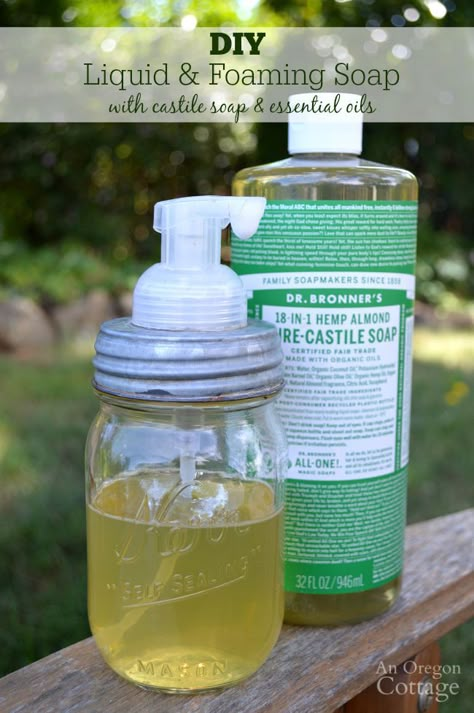 Take just a few minutes to make this easy diy liquid foaming soap (or regular liquid soap) with all-natural Castile soap and essential oils. Foaming Soap, Foam Soap Dispenser, Homemade Cleaning Products, Homemade Products, Castile Soap, Natural Cleaners, Foam Soap, Homemade Cleaning, Foaming Hand Soap