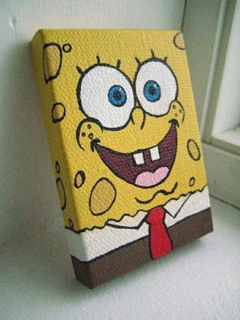 Art Canvas Painting Ideas, Disney Canvas Art, Spongebob Painting, Small Canvas Paintings, Canvas Painting Ideas, Hippie Painting, Painting Canvases, Simple Canvas Paintings, Easy Canvas Art