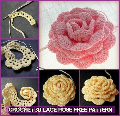 Free Crochet Rose Pattern, Crochet Puff Flower, Crochet Rose Pattern, Crochet Flowers Easy, Crochet Flowers Free Pattern, Crocheted Flowers, Easy Crochet Projects, 3d Rose, Crochet Flower Tutorial