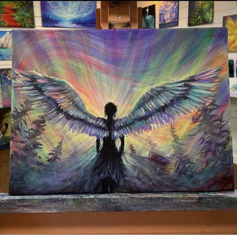 Fairy Painting Ideas, Fairy Painting, Angel Wings Painting, Fairy Paintings, Energy Art, Cute Canvas Paintings, Easy Canvas Art, Wall Drawing, Easy Canvas Painting