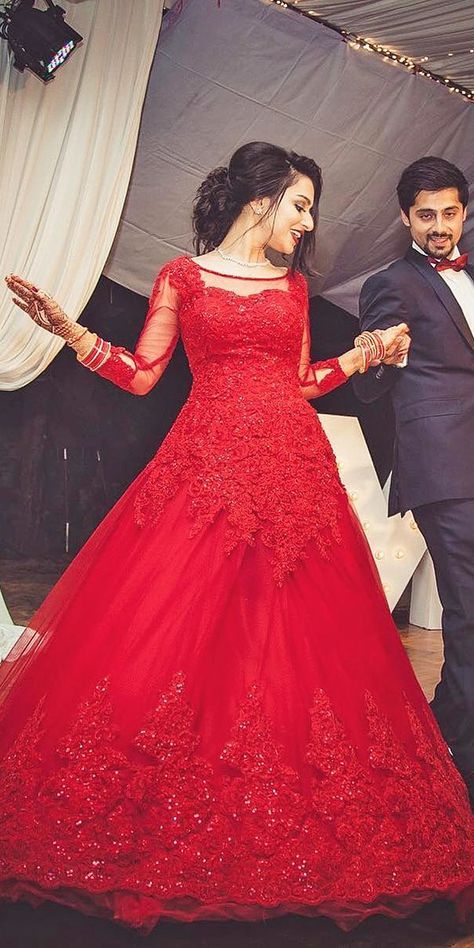 30 Exciting Indian Wedding Dresses That You'll Love ❤ See more: http://www.weddingforward.com/indian-wedding-dresses/ #wedding Gowns Dresses Indian, Elaborate Embroidery, Indian Wedding Dresses, Engagement Gowns, Indian Wedding Gowns, Wedding Dresses Indian, Embroidery Red, Reception Gown, Indian Bridal Lehenga